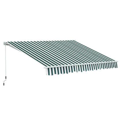 Outsunny Manual Retractable Awning, size (3.5m x2.5m)-Dark Green/White Stripes 