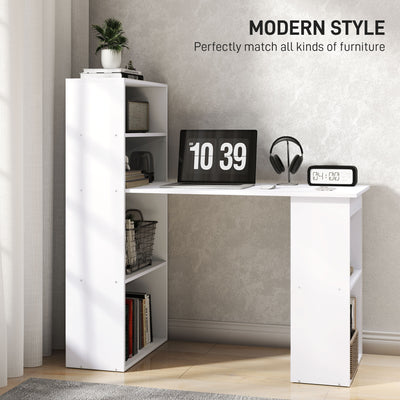 HOMCOM 120cm Modern Computer Desk Bookshelf Study Table Workstation PC Laptop Writing Home Office 6 Shelves, White 