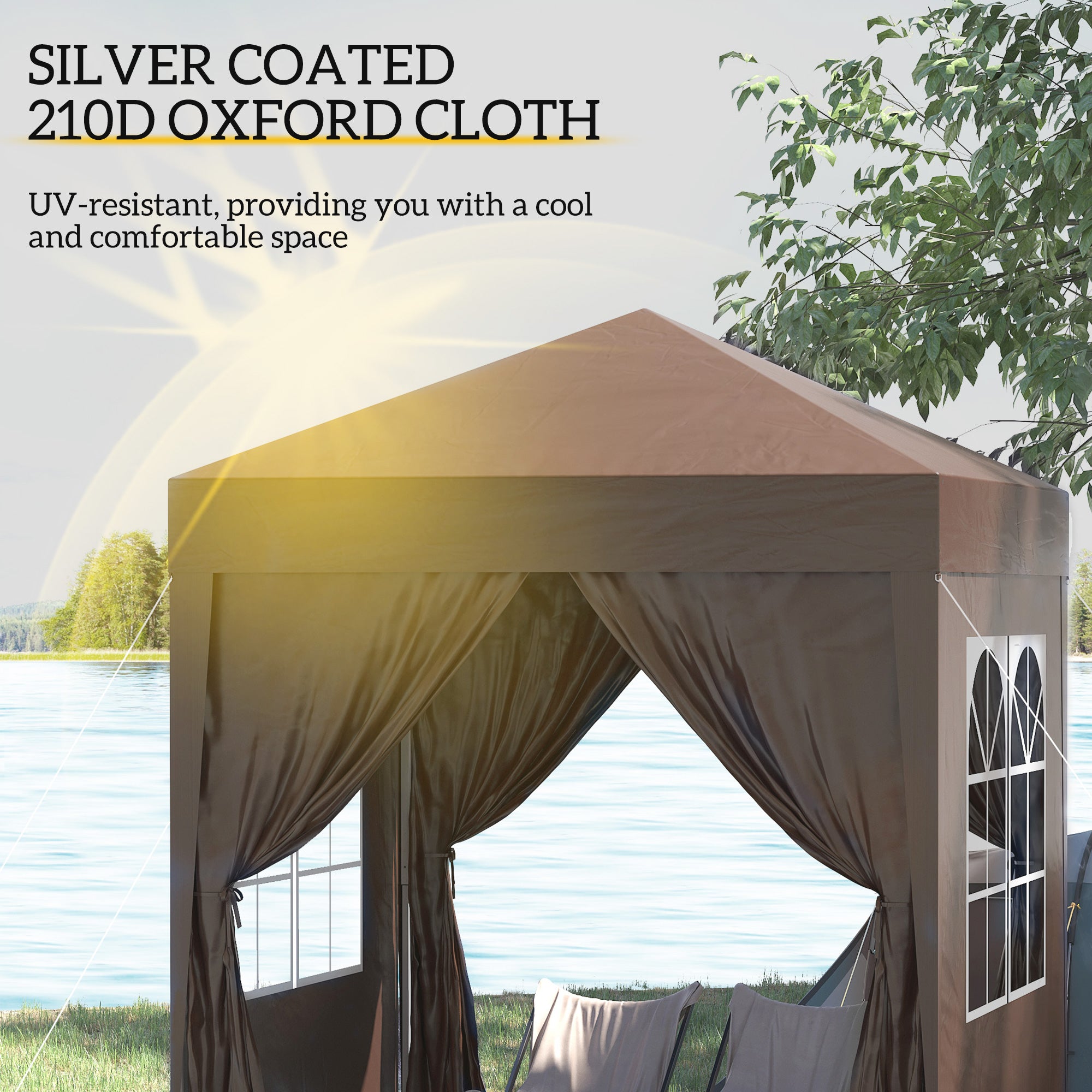 Outsunny 2 x 2 m Garden Pop Up Gazebo, Wedding Party Tent Marquee, Water Resistant Awning Canopy with Sidewalls, Windows, Carry Bag, Coffee 