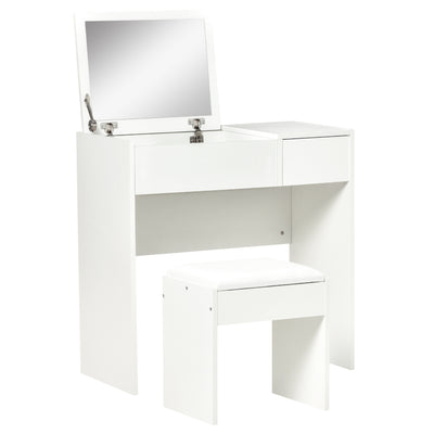 HOMCOM Makeup Desk with Drawer, Vanity Table Set with Flip-up Mirror and Cushioned Stool, White 