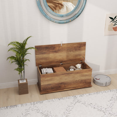 HOMCOM 113L Storage Chest, Storage Box with Flip-Top Lid and 2 Safety Hinges, Storage Trunk for Living Room, Entryway, 100 x 40 x 40 cm, Grey Wood Grain 
