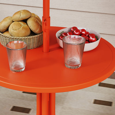 AIYAPLAY Kids Patio Set, Children Table and Chair Set, Outdoor Picnic Table with 2 Folding Chairs and Umbrella, Orange 