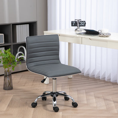 HOMCOM Adjustable Swivel Office Chair with Armless Mid-Back in PU Leather and Chrome Base - Dark Grey 