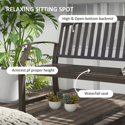 Outsunny Two-Seater Simple Metal Bench - Brown 