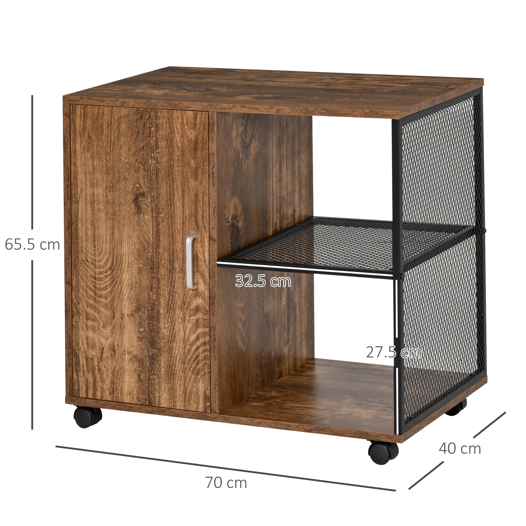HOMCOM Printer Stand Home Office Mobile Storge File Cabinet Organizer with Castors, Door, Vintage Brown 