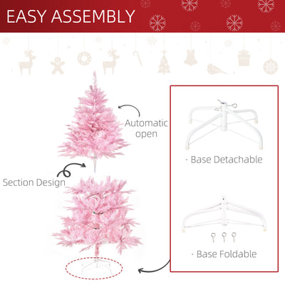 HOMCOM 5FT Artificial Christmas Tree Holiday Xmas Holiday Tree Decoration with Automatic Open for Home Party, Pink 