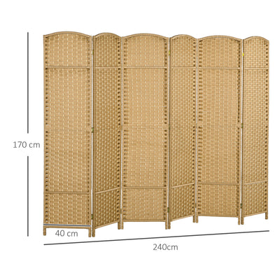 HOMCOM 6 Panel Folding Room Divider, Freestanding Privacy Screen for Living Room, Bedroom and Office, 240 x 170cm, Natural 