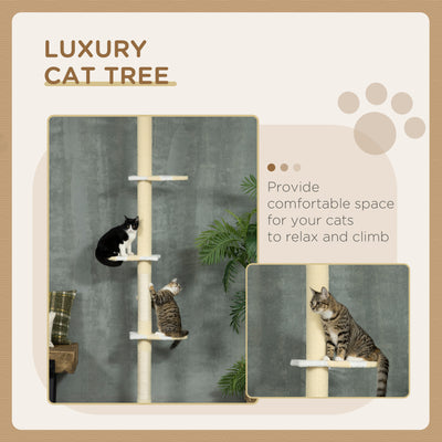 PawHut 260cm Adjustable Floor-To-Ceiling Cat Tree w/ Anti-Tipping Kit, Toy Ball 