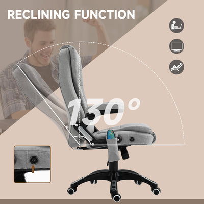 Vinsetto Office Chair, Ergonomic Desk Chair with 6-Point Massage and Back Heated, Linen-Feel Fabric Computer Gaming Chair with Arms, Lumbar Support, Light Grey 