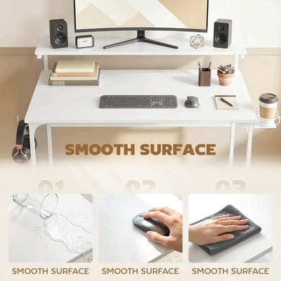 HOMCOM Computer Desk, 80cm Home Office Study Table with Hutch Shelf, Cup Holder, Headphone Hook, White 