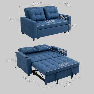 HOMCOM Two-Seater Pull-Out Sofa Bed - Dark Blue 