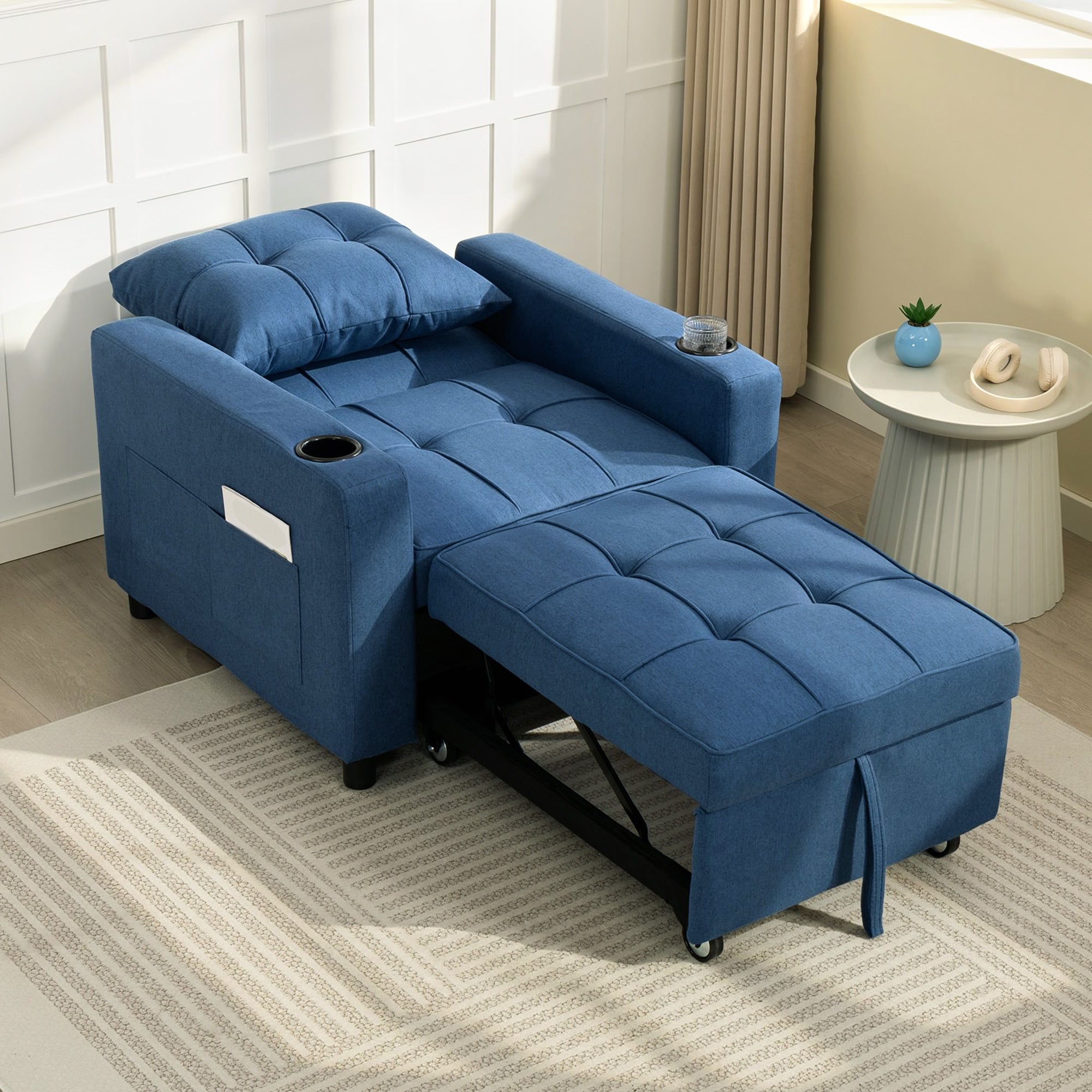 HOMCOM 3-in-1 Single Sofa Bed, Convertible Sleeper Chair Bed with 3-level Adjustable Back - Dark Blue 