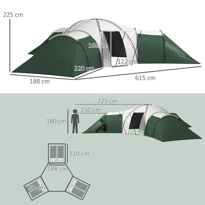 Outsunny 6-9 Man Tent with Bedrooms and Living Room, Accessories Included, Green 