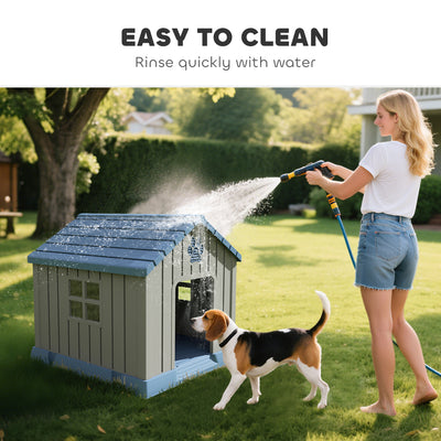PawHut Dog Kennel Outdoor for Medium Dogs, Waterproof Plastic Dog House for Garden, Patio, 85 x 79 x 82 cm, Grey 