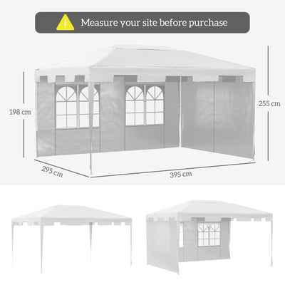 Outsunny 3 x 4 m Garden Gazebo Shelter Marquee Party Tent with 2 Sidewalls for Patio Yard Outdoor - White 