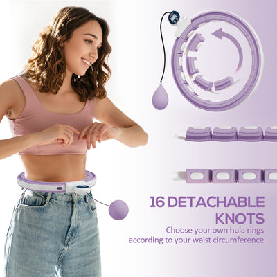 SPORTNOW Smart Weighted Hula Hoop, Massage Hula Ring w/ 16 Detachable Knots, 360° Auto-Rotating Ball, Digital Counter, Purple 