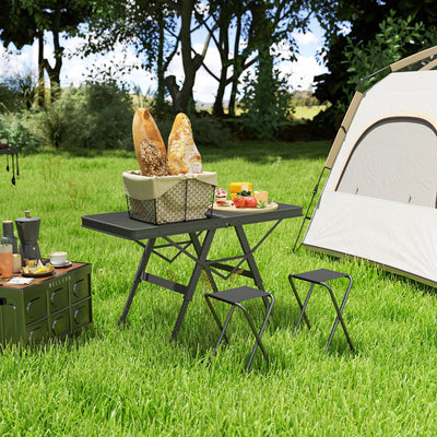 Outsunny 3 ft Folding Camping Table w/ Adjustable Heights, Outdoor Folding Picnic Table with Metal Mesh Desktop & Aluminium Legs, Portable Lightweight BBQ Table for Picnic, Garden, Party, Black 