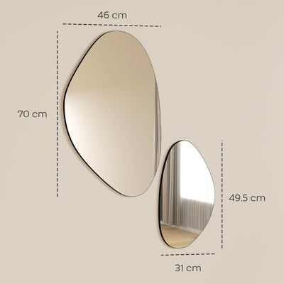 HOMCOM Set of 2 Pebble-Shaped Wall Mirror - Black 