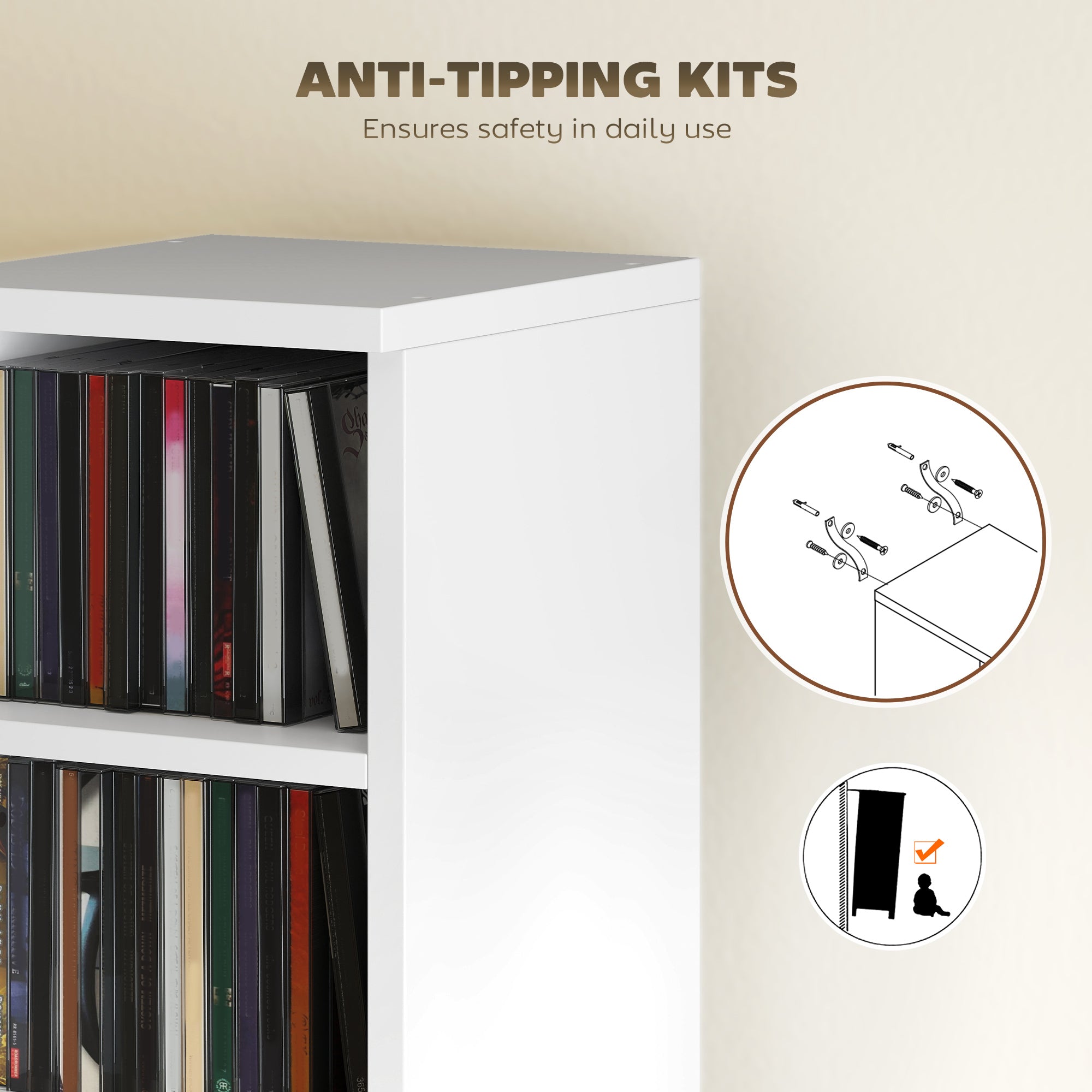 HOMCOM Set of 2 CD Media Display Shelf Unit Tower Rack with Adjustable Shelves, White 