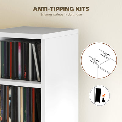HOMCOM Set of 2 CD Media Display Shelf Unit Tower Rack with Adjustable Shelves, White 