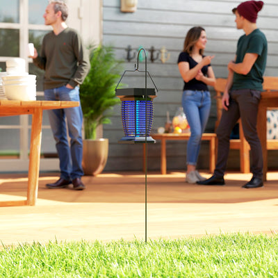 Outsunny 2-in-1 Electric Fly Zapper with UVA Light, Hanging Garden Lantern, Solar and USB-DC Rechargeable Insect Mosquito Bug Zapper, Fly Killer for Indoor and Outdoor Use, Black 