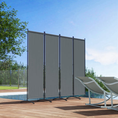 Outsunny 4 Panel Folding Garden Divider, 1.7m Privacy Screen with Wide Feet, Portable Freestanding Privacy Panel for Deck, Pool, Hot Tub, Dark Grey 