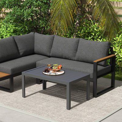 Outsunny Outdoor Side Table, Rectangular Patio Coffee Side Table with Steel Frame and Slat Tabletop for Garden, Balcony, Grey 