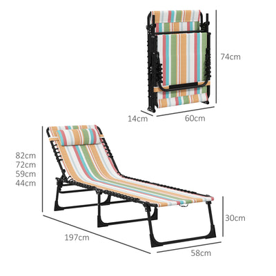 Outsunny Set of Two Folding Sun Loungers, with Four-Position Backs - Multicoloured 