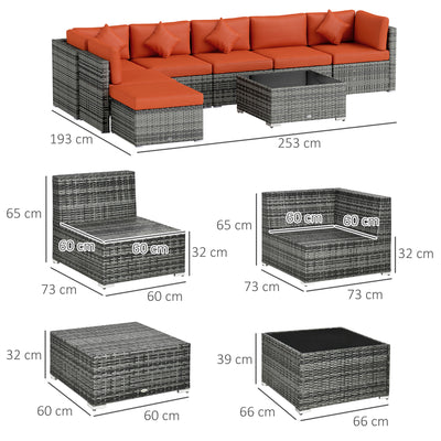 Outsunny Eight-Piece Rattan Sofa Set - Orange/Grey 