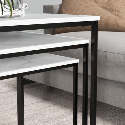 HOMCOM Three Nest of Tables, Marble Effect Finish 