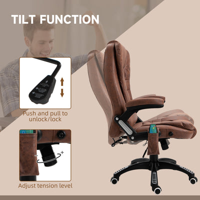 Vinsetto Massage Recliner Chair Heated Office Chair with Six Massage Points Microfiber Cloth 360\'c2\'b0 Swivel Wheels Brown 
