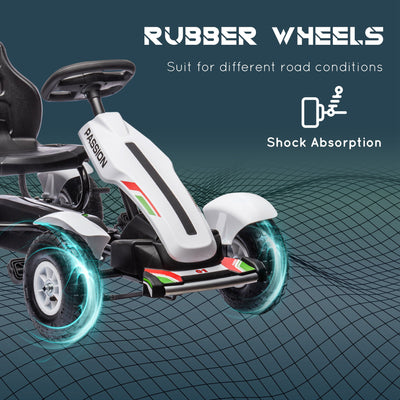 HOMCOM Children Pedal Go Kart, Kids Ride On Racer with Adjustable Seat, Inflatable Rubber Tyres, Handbrake, for Ages 5-12 Years - White 