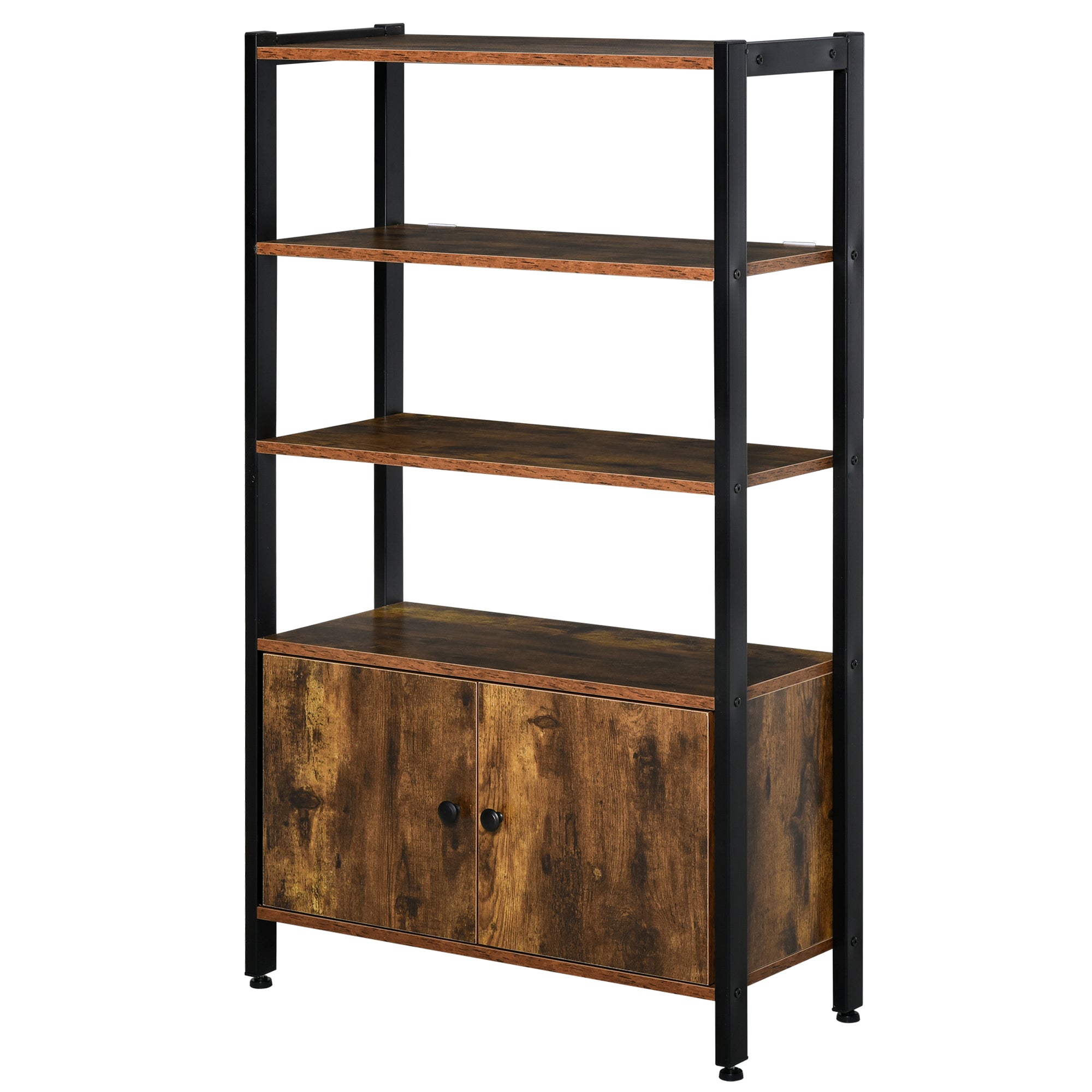 HOMCOM Industrial Bookshelf, Storage Cabinet with 3-Tier with Doors, for Home Office, Living Room Rustic Brown 