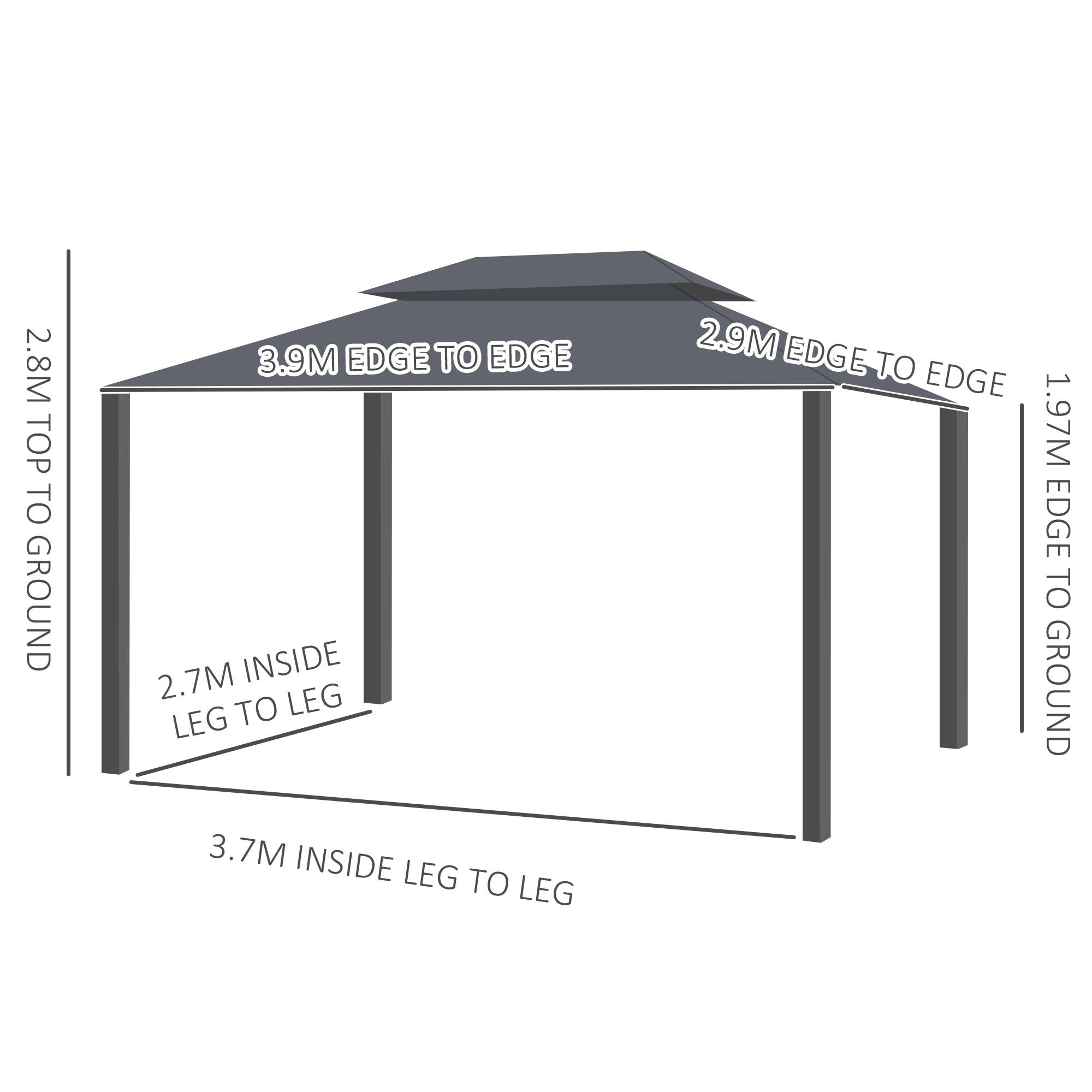 Outsunny 3 x 4m Aluminium Garden\'c2\'a0Gazebo, Marquee Canopy Shelter Pavilion Party Tent with Nets and Curtains for Garden and Deck, Black