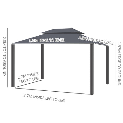 Outsunny 3 x 4m Aluminium Garden\'c2\'a0Gazebo, Marquee Canopy Shelter Pavilion Party Tent with Nets and Curtains for Garden and Deck, Black 