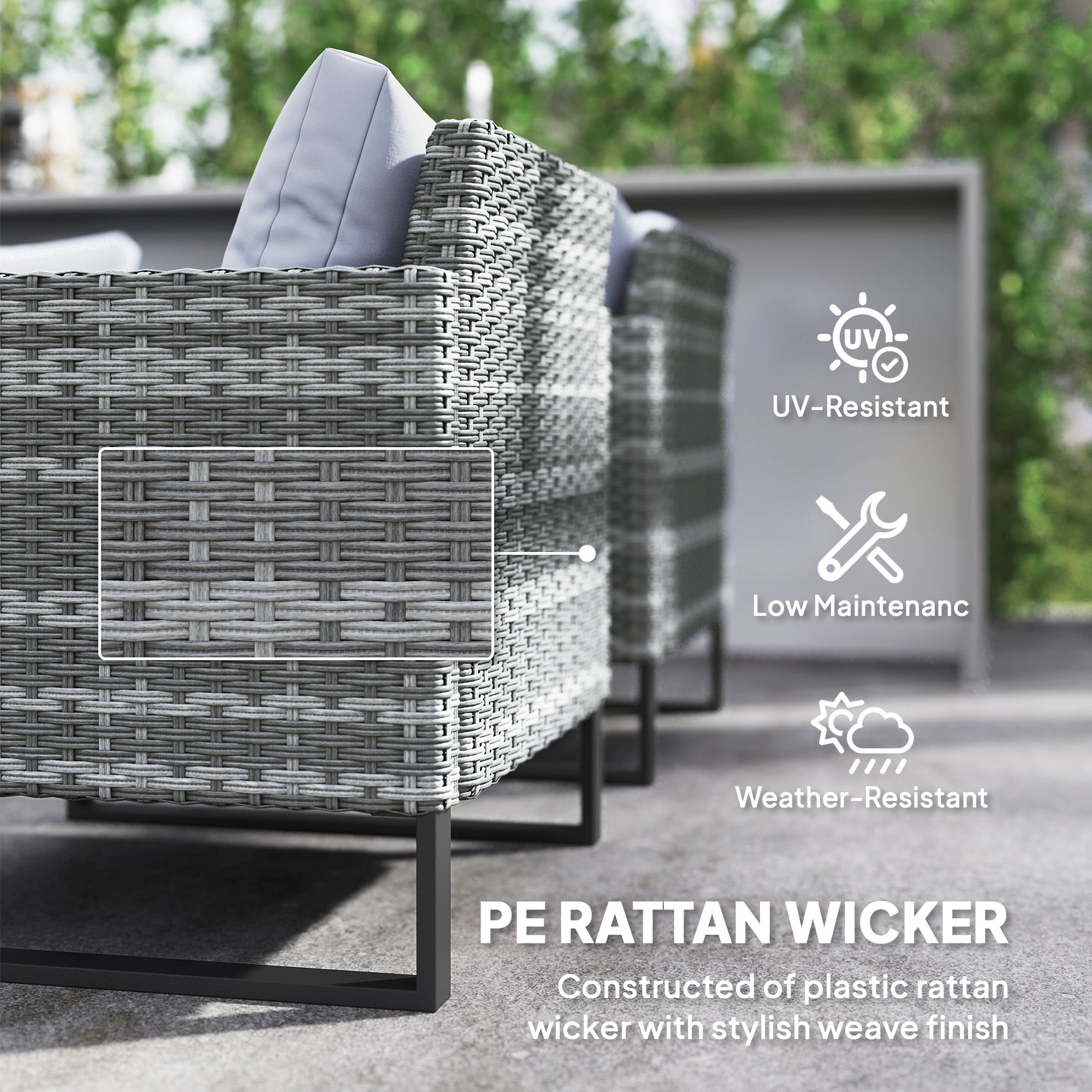 Outsunny 9 Piece Rattan Garden Furniture Set, 8 Seater Garden Corner Sofa with Cushions and Glass Top Table, Sectional Outdoor Furniture Conservatory Set for Patio, Light Grey 