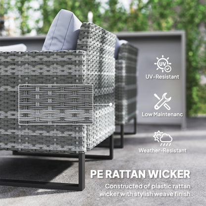 Outsunny 9 Piece Rattan Garden Furniture Set, 8 Seater Garden Corner Sofa with Cushions and Glass Top Table, Sectional Outdoor Furniture Conservatory Set for Patio, Light Grey 
