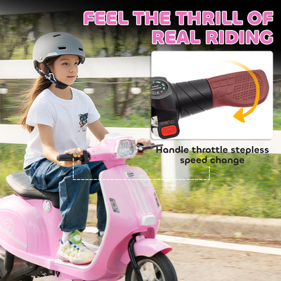 AIYAPLAY 24V Kids Electric Motorbike, Ride on Motorcycle with Manual Throttle, Brakes and LED Lights for Ages 8-12 Years, Pink 