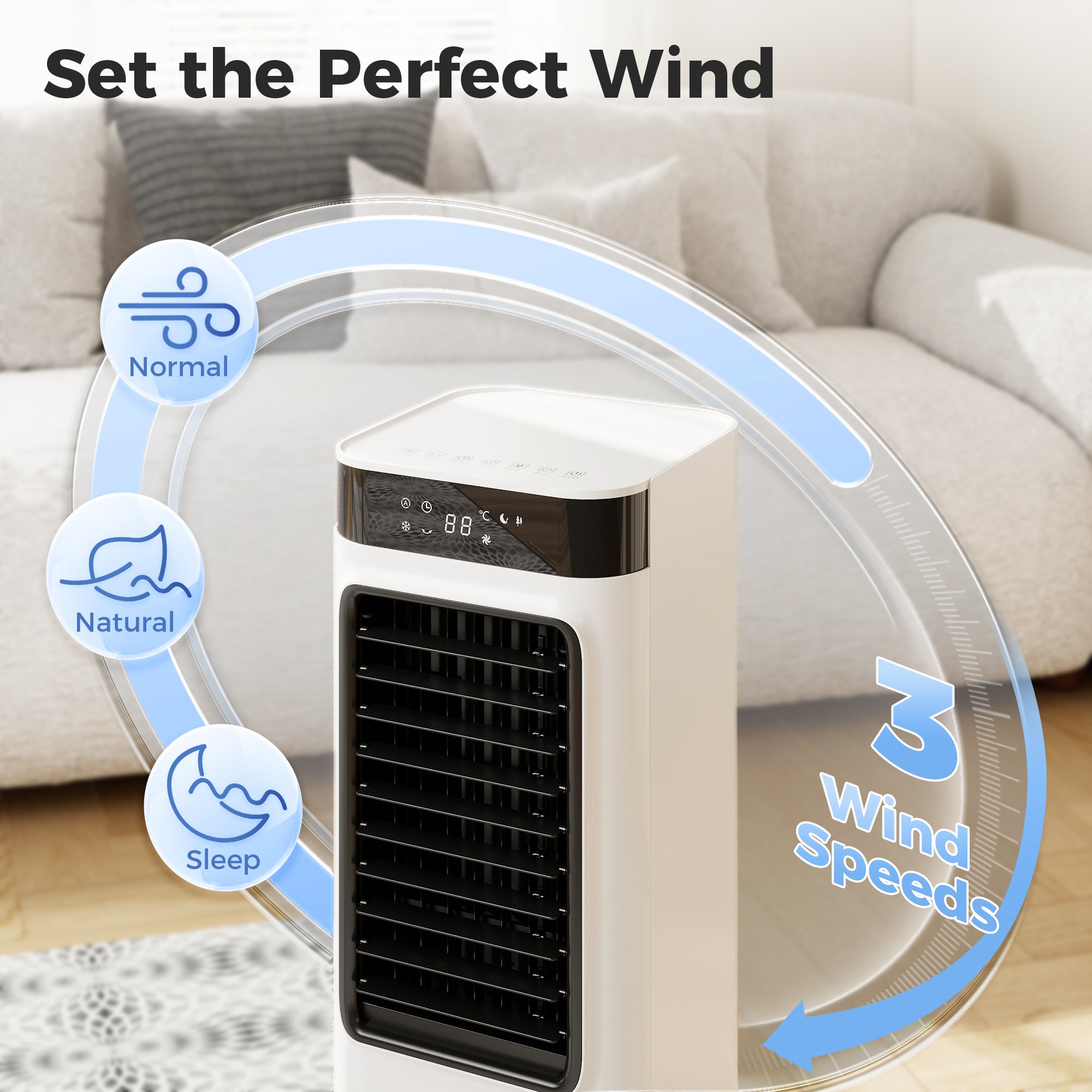 HOMCOM Portable Air Cooler, 3-In-1 Evaporative Air Cooler with 7 Litre Water Tank, 48° Oscillation, White 