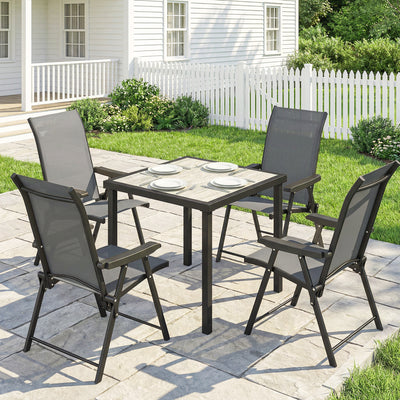 Outsunny 5 Pieces Outdoor Dining Set, Garden Dining Set for 4 with Square Table and Folding Chairs, Grey 