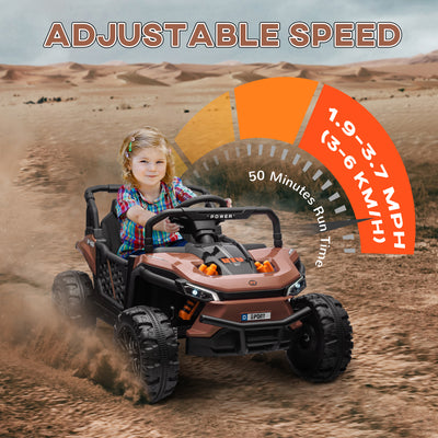AIYAPLAY 12V Battery Powered Ride on Truck w/ Remote, Four Suspension Wheels, Horn, Lights, Music, USB, for Ages 3-5 Years, Brown 