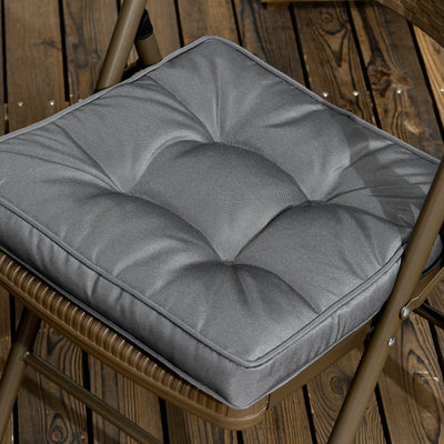 Outsunny Set of 4 Garden Seat Cushion with Ties, 42 x 42cm Replacement Dining Chair Seat Pad, Grey 