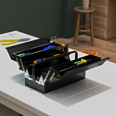 DURHAND 3 Tier Metal Toolbox, 5 Tray Professional Portable Tool Box with Carry Handle for Workshop, 45cmx20cmx34.5cm, Black 