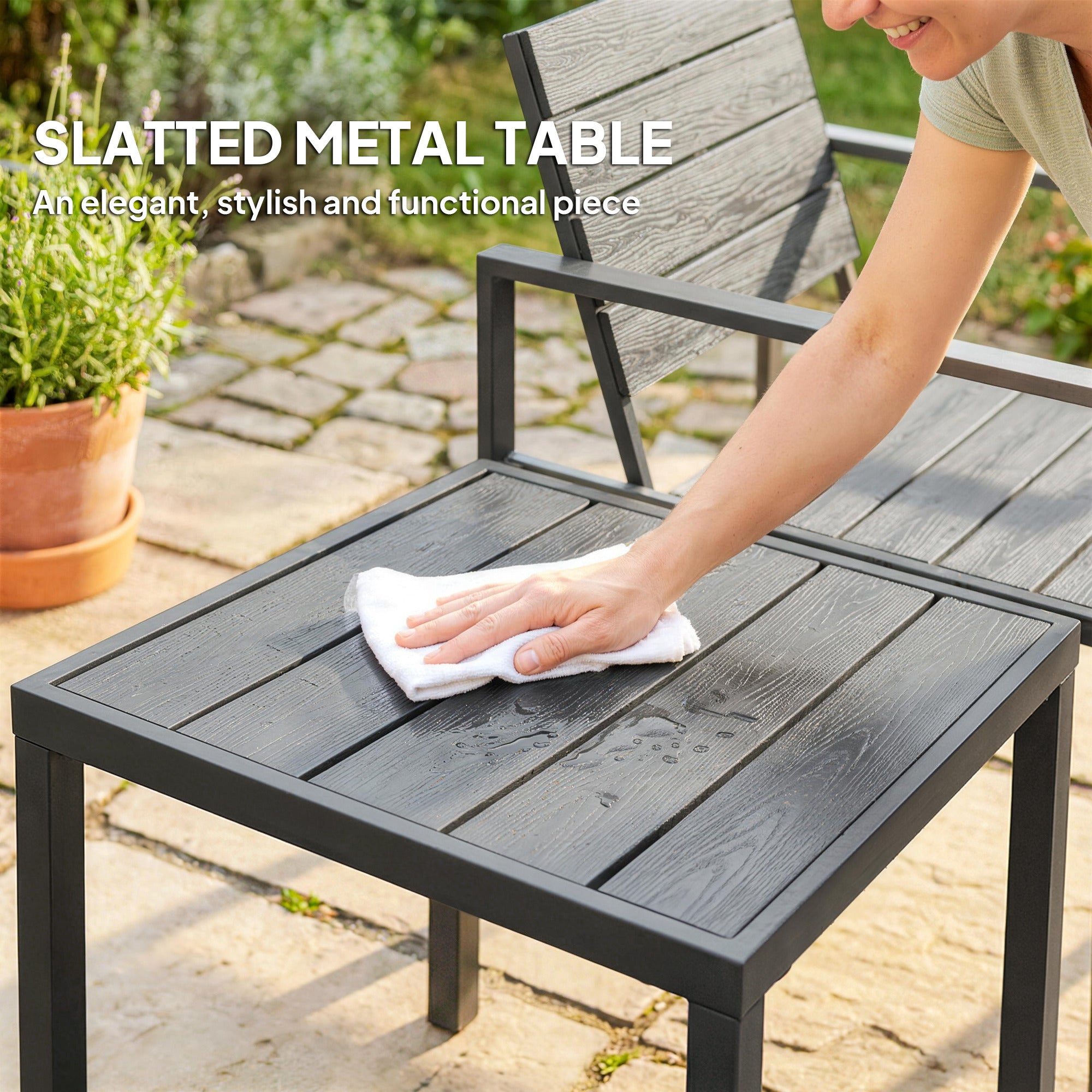 Outsunny 3 Pieces Garden Bistro Set for 2, Outdoor Bistro Table and Chairs with Metal Frame, Plastic Patio Furniture Set 