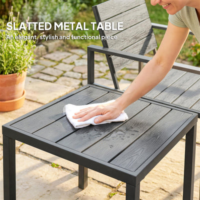 Outsunny 3 Pieces Garden Bistro Set for 2, Outdoor Bistro Table and Chairs with Metal Frame, Plastic Patio Furniture Set 