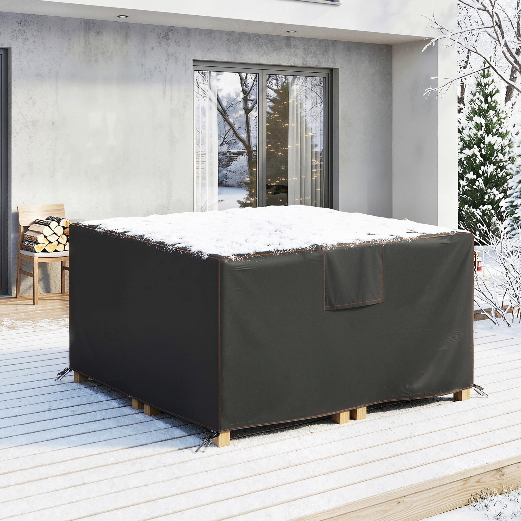 Outsunny Garden Furniture Cover, Waterproof Patio Furniture Cover with Air Vent, 420D Oxford Fabric, 125 x 125 x 74 cm, Black 
