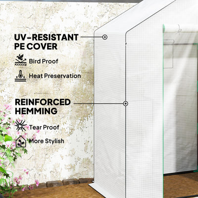 Outsunny 143 x 74cm Walk-In Greenhouse, with Shelves - White 