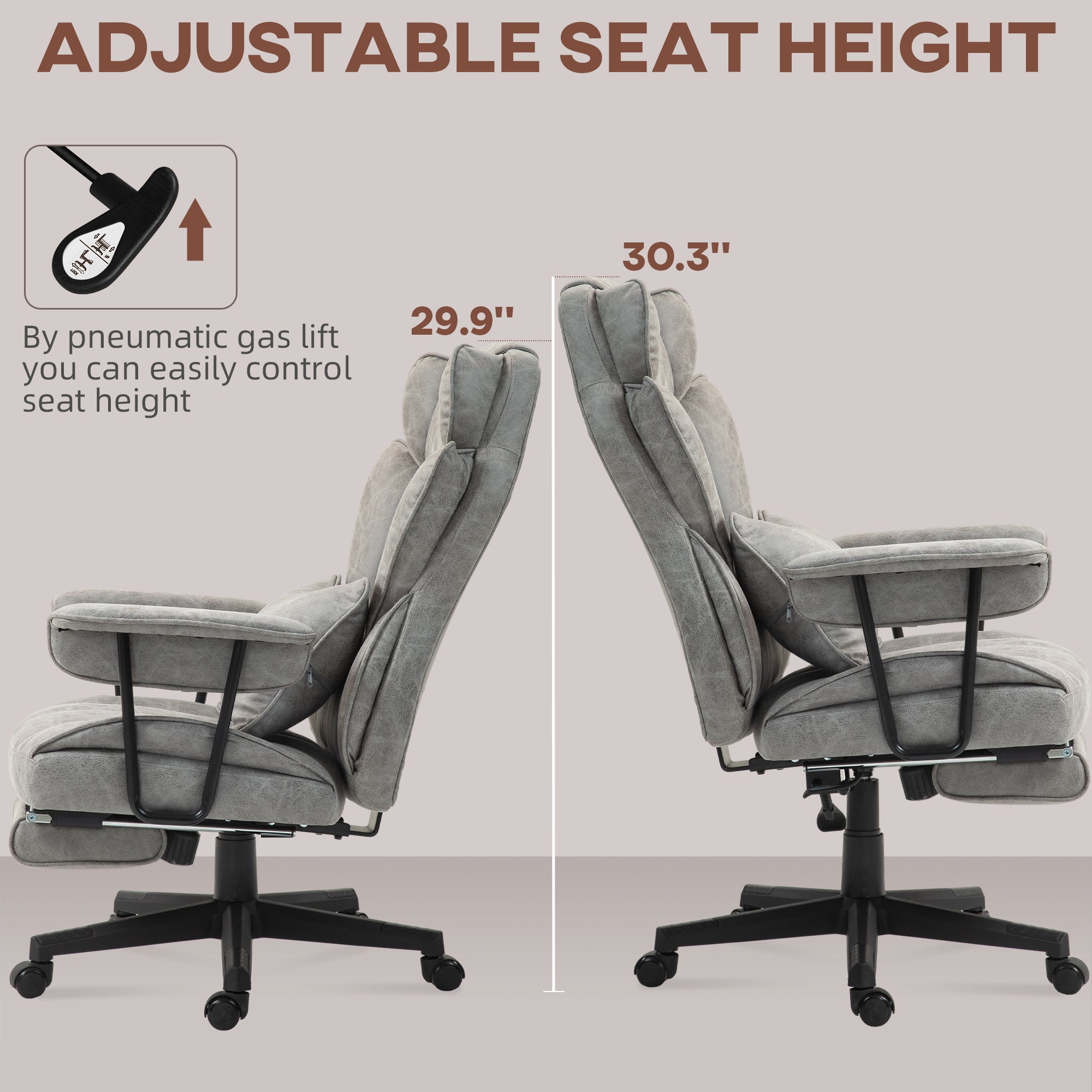 HOMCOM Office Chair with 6 Point Massage and Heat, Ergonomic Desk Chair with Foot Rest, Lumbar Support, Reclining Function and Wide Seat, Height-Adjustable High Back Swivel Rolling for Home, Grey