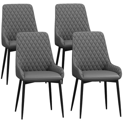 HOMCOM Set of 4 Quilted PU Leather Dining Chairs with Metal Frame 4 Legs Foot Caps Home Seating Modern Stylish Executive, Grey 