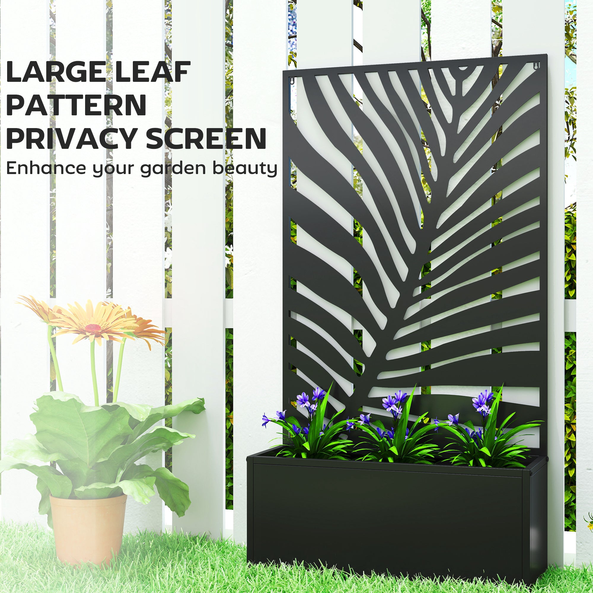 Outsunny Metal Garden Bed for Garden with Trellis, Wall Mounted or Freestanding Raised Planter with Privacy Screen 